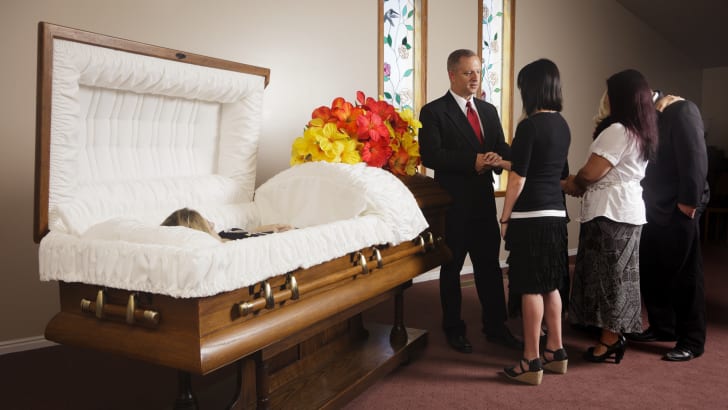 Open casket at funeral.