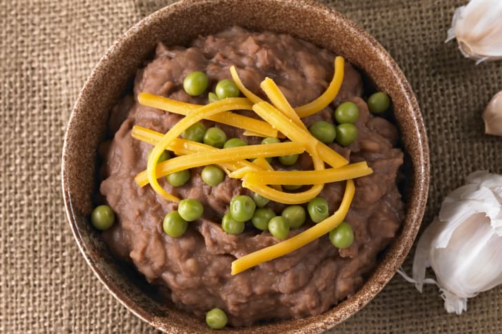 Refried beans are pictured