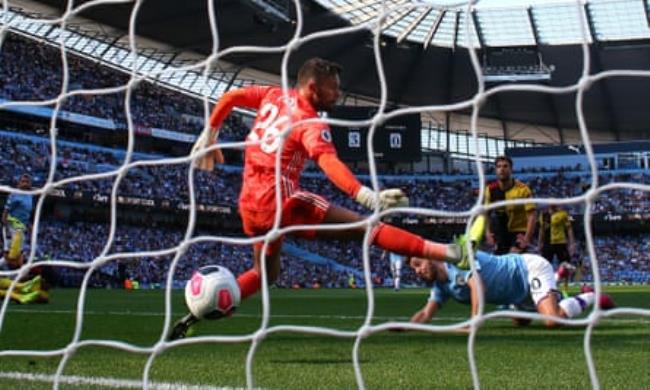 Bernardo Silva scores the fourth of Manchester City’s 12 goals against Watford in the 2019-20 season.