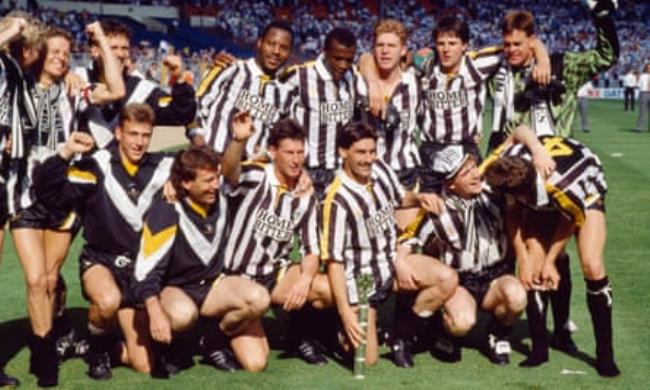 Notts County celebrate after beating Tranmere in the Division Three playoffs in 1990.