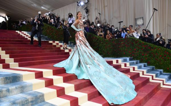 US actress Blake Lively arrives for the 2022 Met Gala at the Metropolitan Museum of Art on May 2, 2022, in New York. The Gala raises mo<em></em>ney for the Metropolitan Museum of Art's Costume Institute. The Gala's 2022 theme is 