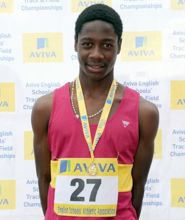 Ola Aina with a gold medal when representing Essex in the long jump in 2011.