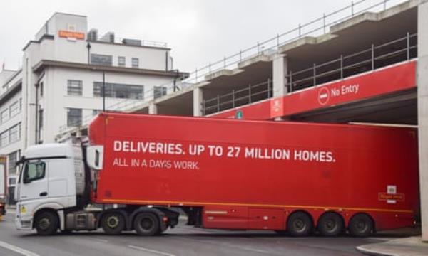 A delivery truck leaves the Mount Pleasant Mail Centre