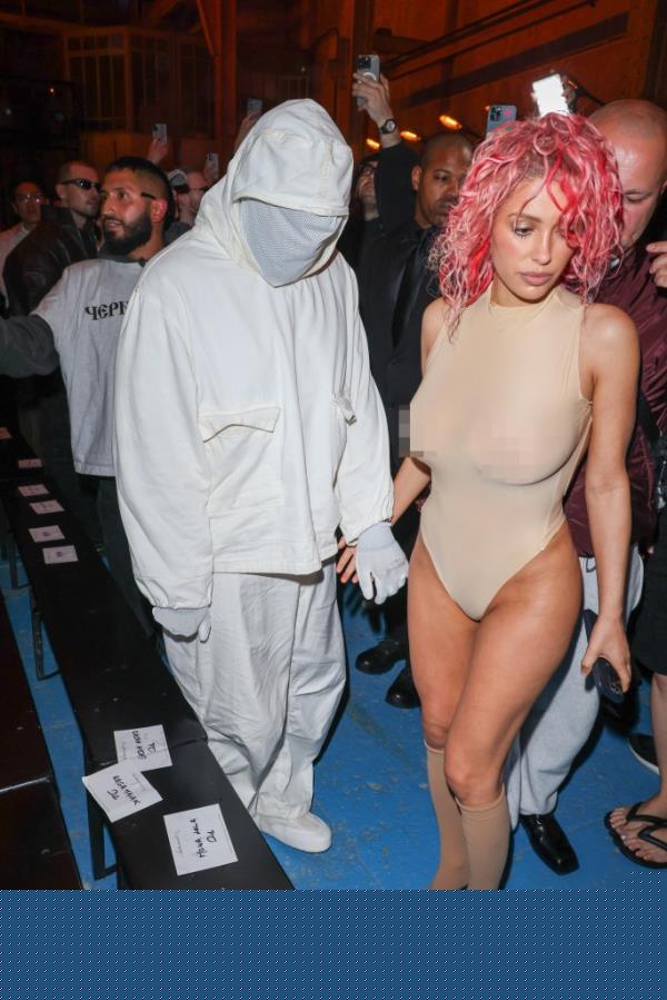 Kanye West and Bianca Censori attending the Prototypes Menswear Spring/Summer 2025 show at Paris Fashion Week
