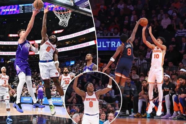 OG Anunoby of the New York Knicks blocks Zaccharie Risacher