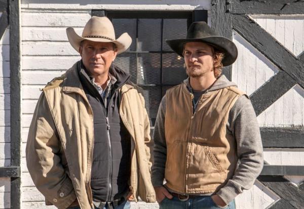 Kevin Costner and Luke Grimes in "Yellowstone." 