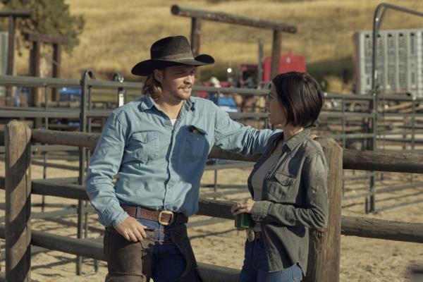 Luke Grimes and Kelsey Asbille on "Yellowstone." 