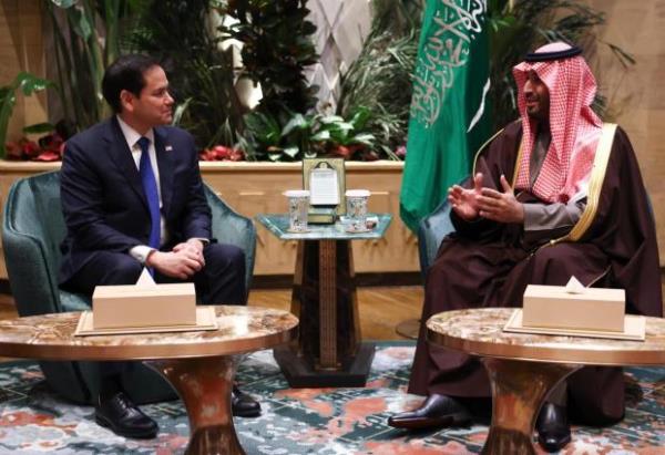 U.S. Secretary of State Marco Rubio, left, meets with Saudi Arabia's Crown Prince Mohammed bin Salman