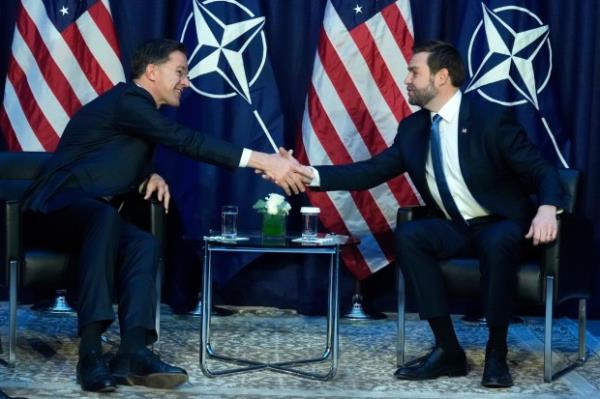 United States Vice-President JD Vance, right, and NATO Secretary General Mark Rutte