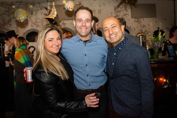 From left - Nicole Samurin, Gordon, Wolf & Carney executive assistant, Brett Samurin, 6Sense director of global sales, and Dr. Vik Uberoi, Silver Spring-ba<em></em>sed urologist, at Baltimore Jewelry Center's Ornamenta party (Sloane Brown)