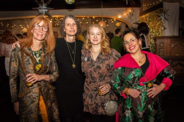 From left - Rebecca Myers, goldsmith/jewelry designer, Lauren Williford, assessment editor, Leslie Clyde, Baltimore Jewelry Center student, and Shana Kroiz, artist/jeweler, at BJC's Ornamenta party (Sloane Brown)