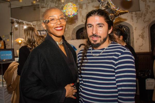 From left - Alexis Dixon, jewelry artist, and Mark Oteiza, mechanical engineer, at the Baltimore Jewelry Center's Ornamenta party (Sloane Brown)