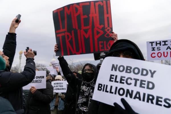 People protest against Elon Musk